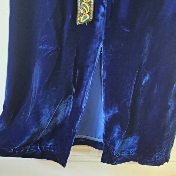 Vintage 60s 70s Blue Velvet Cape‎ Sleeve Maxi Dress Ribbon Back Sz 7 2/4 Costume - Picture 9 of 10